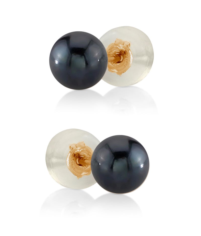 THE PEARL SOURCE 6.0-6.5mm Black Japanese Akoya Real Pearl Earrings for Women - 14k Gold Stud Earrings | Hypoallergenic Earrings with Genuine Cultured Pearls - Image 1